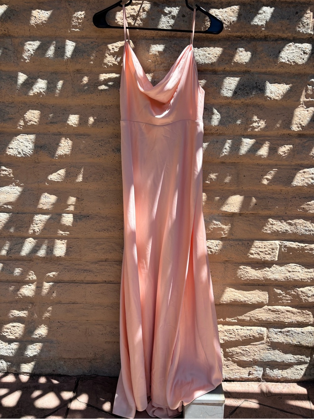 Fame and Partners Soft Peach Satin Cowl-Neck Maxi Dress